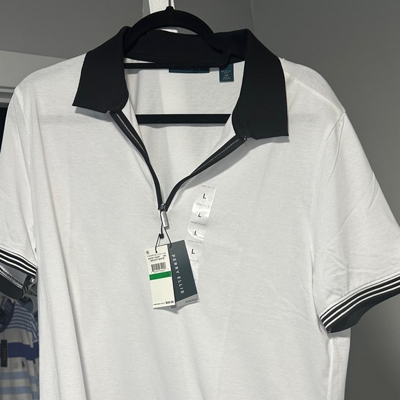 Perry Ellis White Polo with Black Accents - Picture 1 of 5